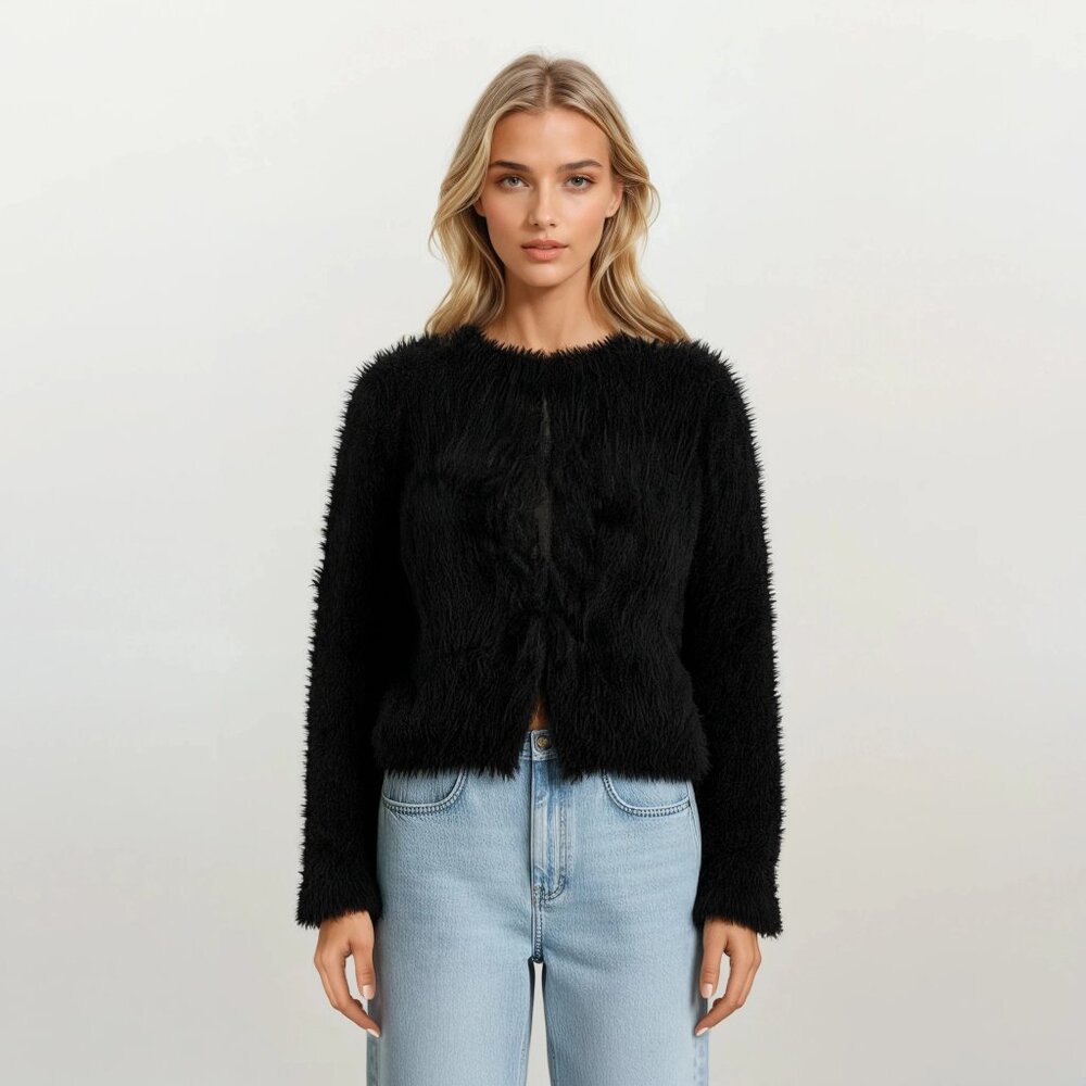 Lanshifei Black Faux Fur Jacket
